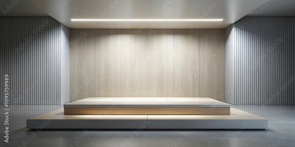 Fototapeta premium Empty room platform with minimalist background for product presentation and object display , rendering, clean, modern, white