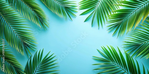 Palm leafs on background , tropical, green, foliage, nature, isolated, botanical, palm frond,jungle, coconut, summer