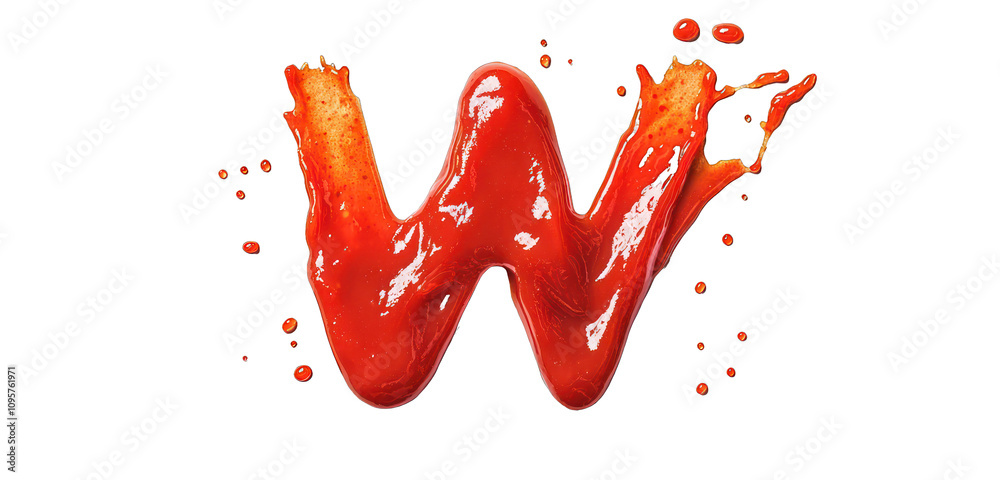Visual presentation of ketchup splashes creating 'W', on white. Visual presentation of ketchup splashes creating 'W', on white.