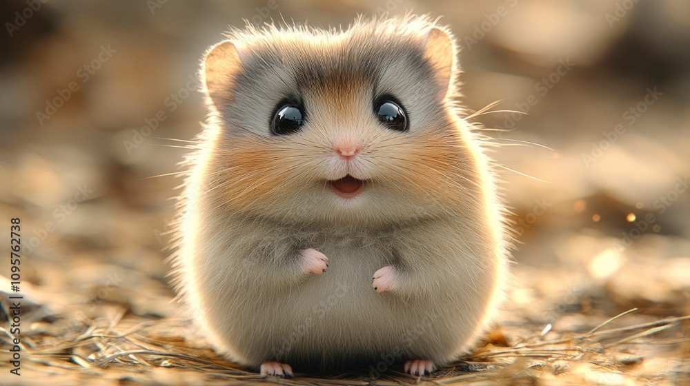 Adorable fluffy hamster with big eyes in a warm setting Adorable fluffy hamster with big eyes in a warm setting