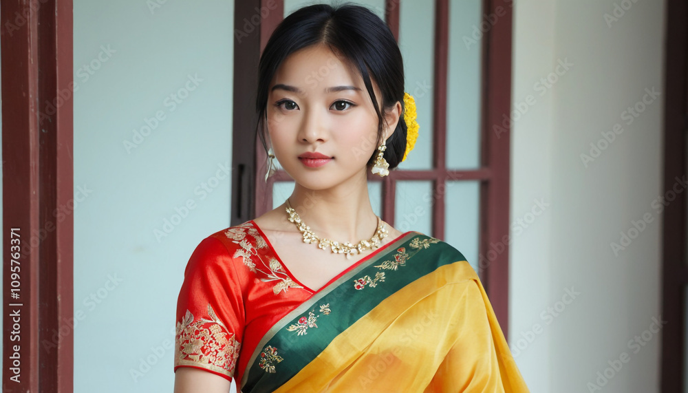 Elegant Woman in Saree for Fashion and Advertising Billboards, Banners, and More. Elegant Woman in Saree for Fashion and Advertising Billboards, Banners, and More.