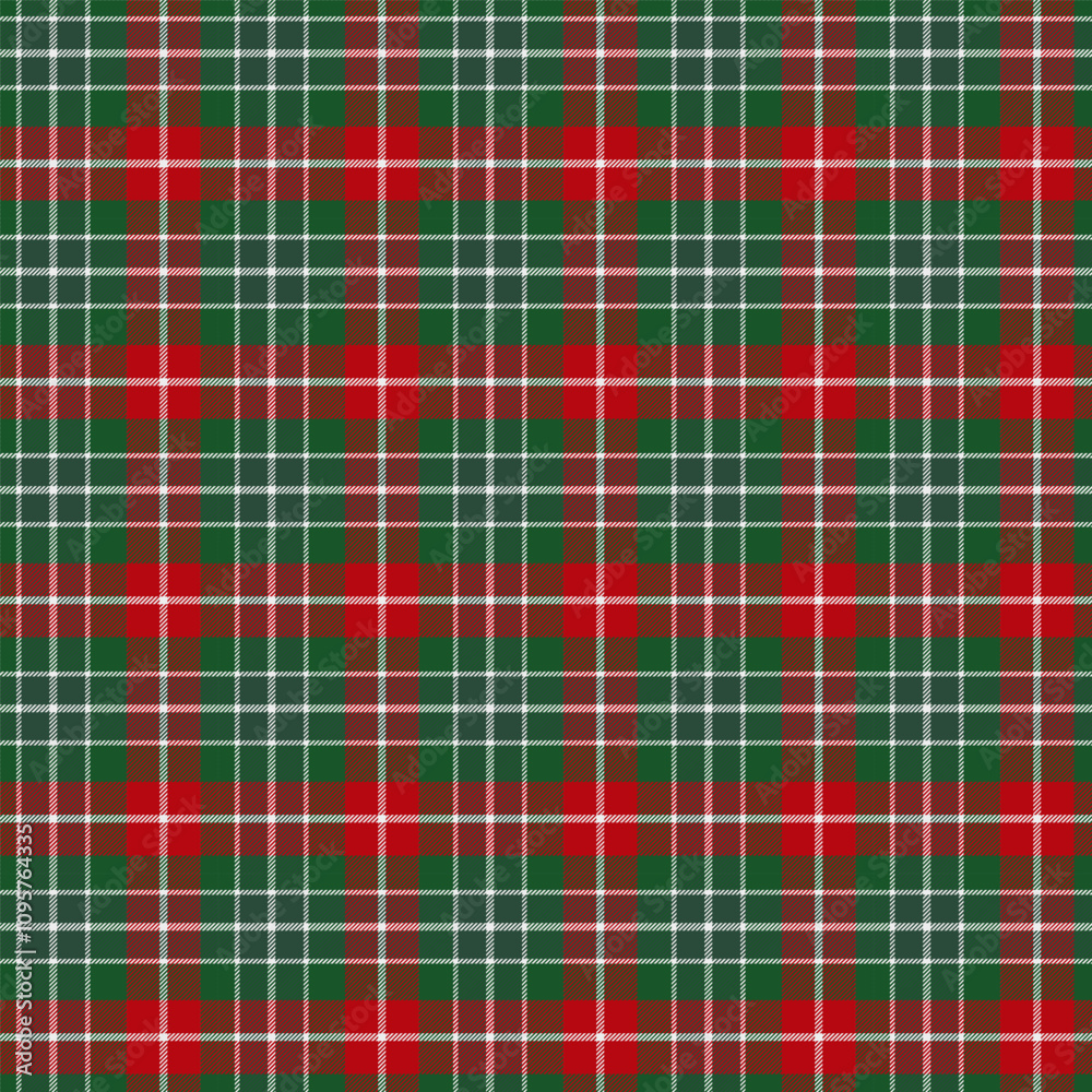 Obraz premium Plaid with twill weave repeat pattern.Checkered tartan gingham seamless pattern in green and red.Geometric graphic vector illustration background design for fabric and prints.