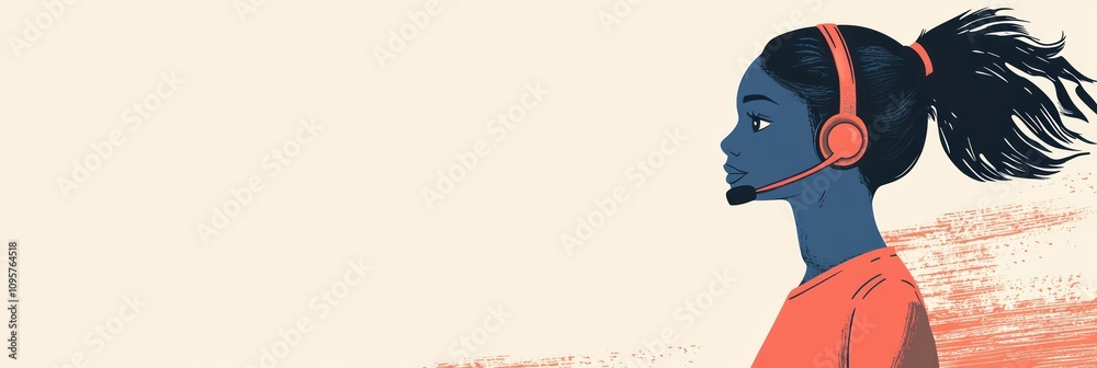 Woman with Headphones Walking Forward. Woman with Headphones Walking Forward.