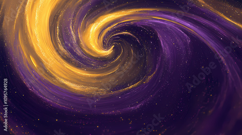 Abstract cosmic whirl: glowing gold and purple. Whirling Cosmic Galaxy. Illustration