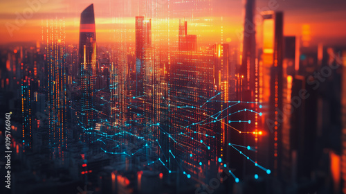 Wallpaper Mural Smart digital city with connection Innovation network reciprocity over the sunset cityscape Concept of future  wireless digital city and social media networking systems that connects business people Torontodigital.ca