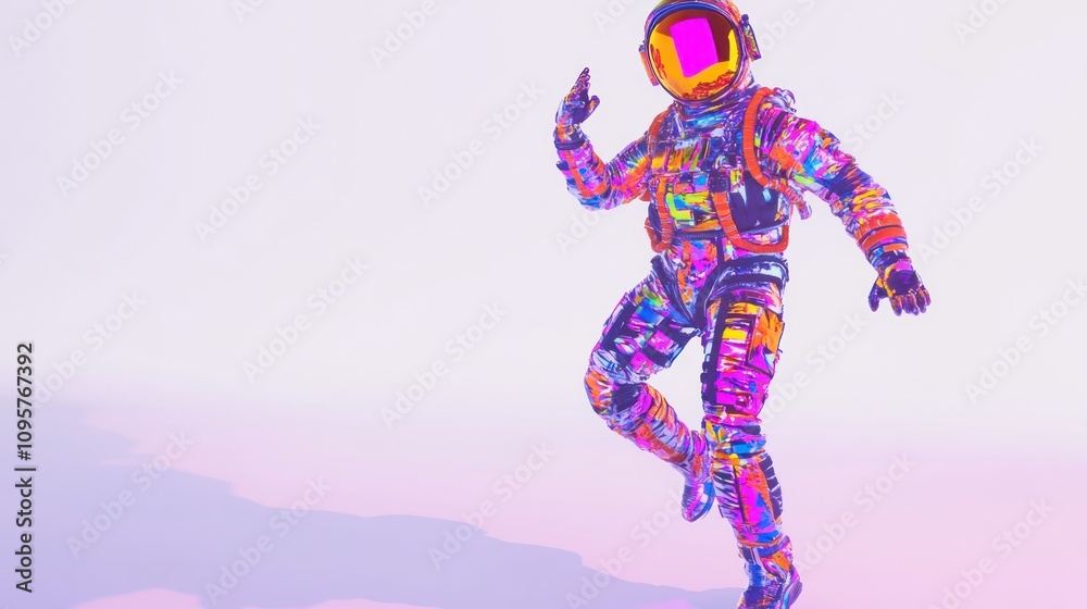 A colorful astronaut dances on a white background, their arm raised in a celebratory gesture. A colorful astronaut dances on a white background, their arm raised in a celebratory gesture.