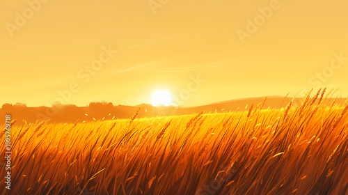 Golden sunlit wheat field background endless wheat fields glowing under the golden sun. endless golden fields. illustration. Sunlit Wheat Field. Illustration