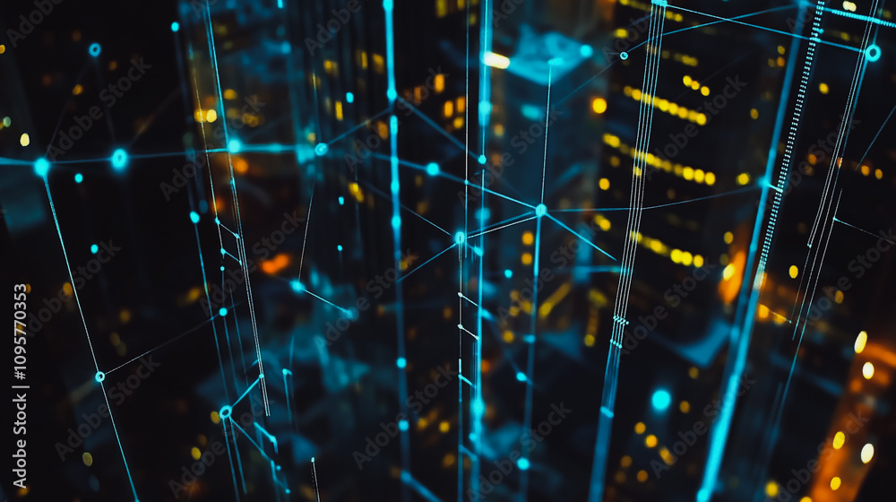 Obraz premium Smart digital city with connection Innovation network reciprocity over the sunset cityscape Concept of future wireless digital city and social media networking systems that connects business people