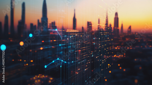 Wallpaper Mural Smart digital city with connection Innovation network reciprocity over the sunset cityscape Concept of future  wireless digital city and social media networking systems that connects business people Torontodigital.ca