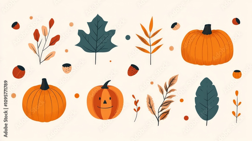 Naklejka premium Autumn Elements in Dynamic Vector Design
