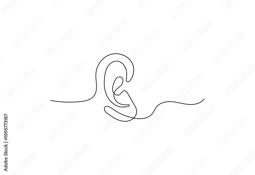 Human ear continuous line art drawing, with white background, Vector illustration Human ear continuous line art drawing, with white background, Vector illustration
