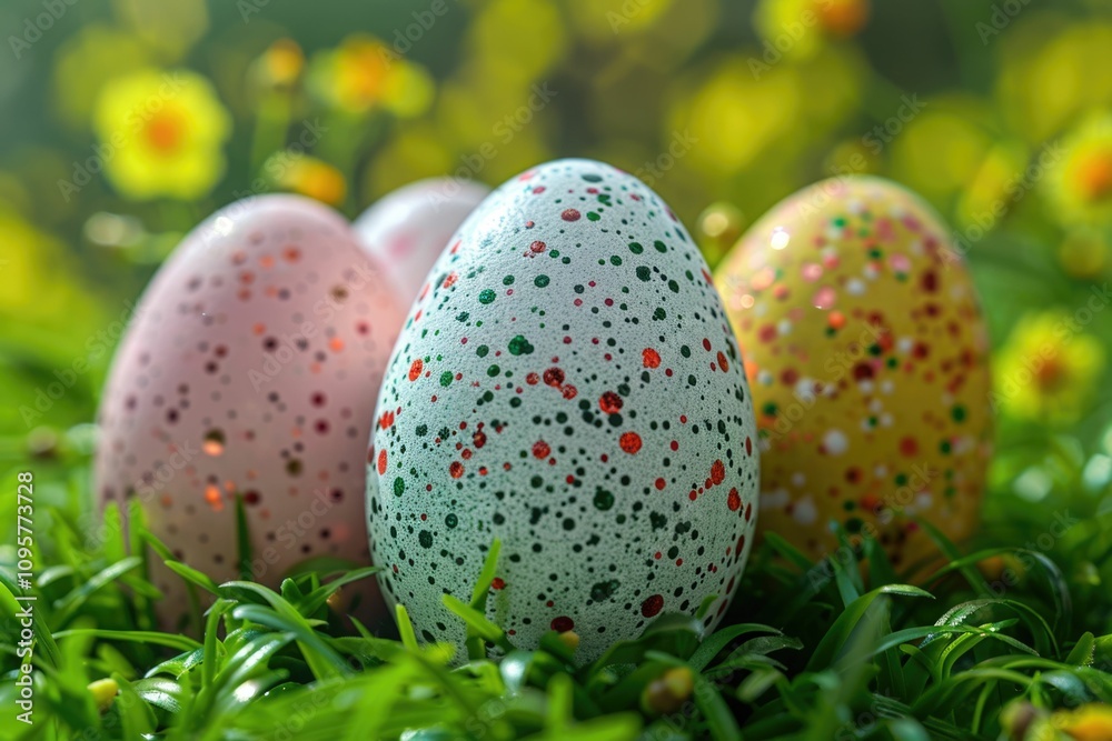 Colorful easter eggs as easter design background on a green meadow Colorful easter eggs as easter design background on a green meadow