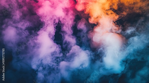 Abstract colorful smoke clouds on black background.