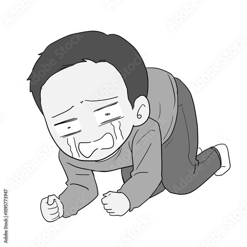 悲しくてうずくまる男性　グレー