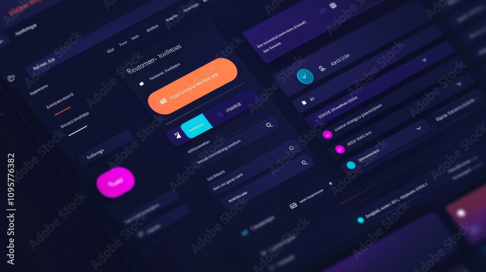 Modern user interface design featuring vibrant color accents and intuitive layout. This registration UI showcases various input fields, buttons, and options for seamless user experience