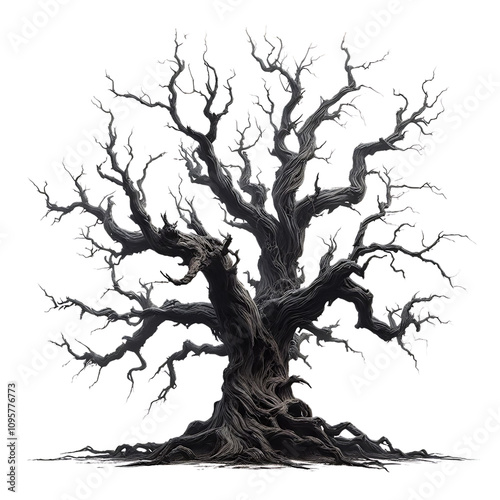 Tree silhouette vector with branches and leaves isolated on a white background featuring a nature-inspired illustration for seasonal design