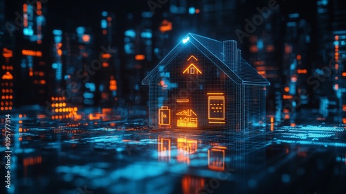 Smart home technology digital futuristic city.