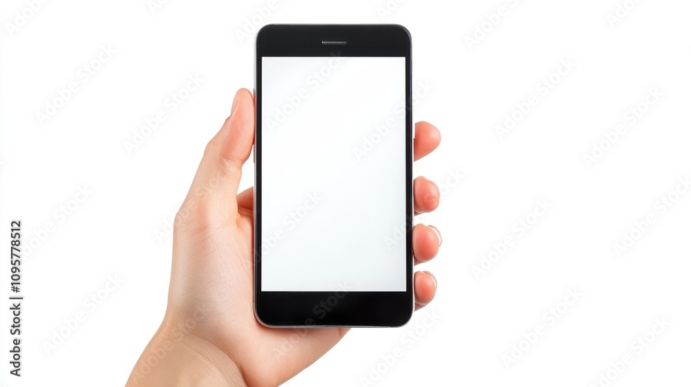 Hand holding smartphone with blank screen. Hand holding smartphone with blank screen.