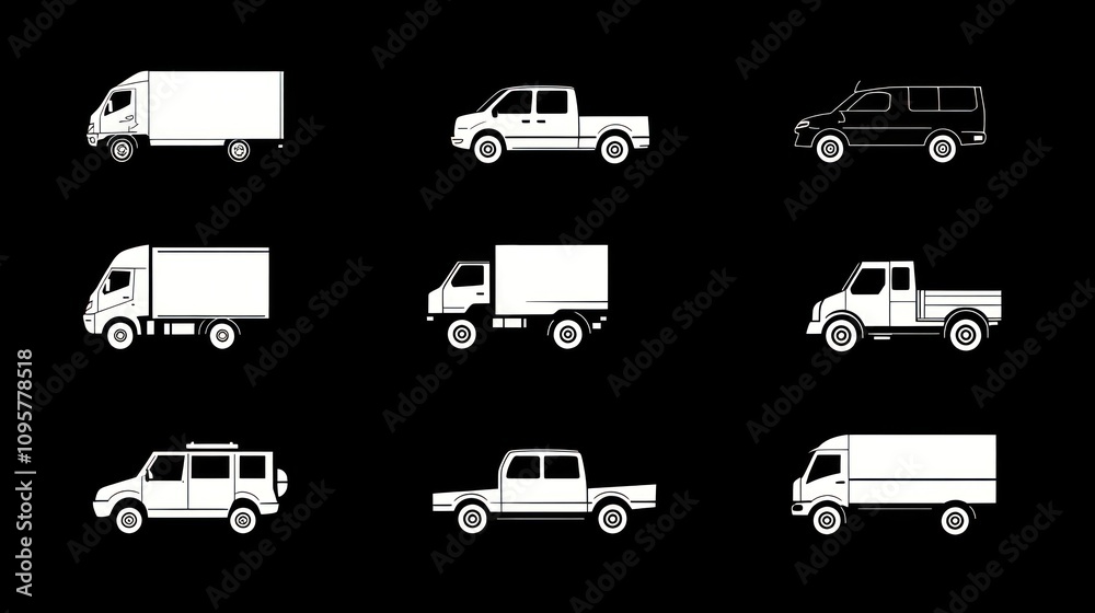 Vehicle icons truck, van, pickup. Vehicle icons truck, van, pickup.