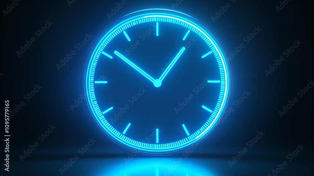 A futuristic digital clock light effect. A glowing silhouette of a clock representing time. Background laser blue neon clock vector illustration A futuristic digital clock light effect. A glowing silhouette of a clock representing time. Background laser blue neon clock vector illustration