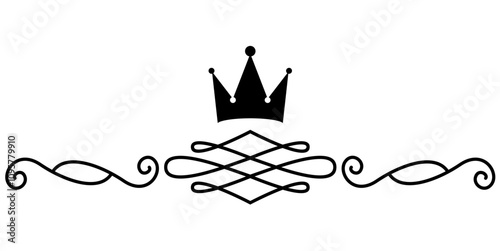 Elegant royal swirls with crown, Victorian Scrolls decorative elements, vintage calligraphic lines text dividers, premium luxury crown elements