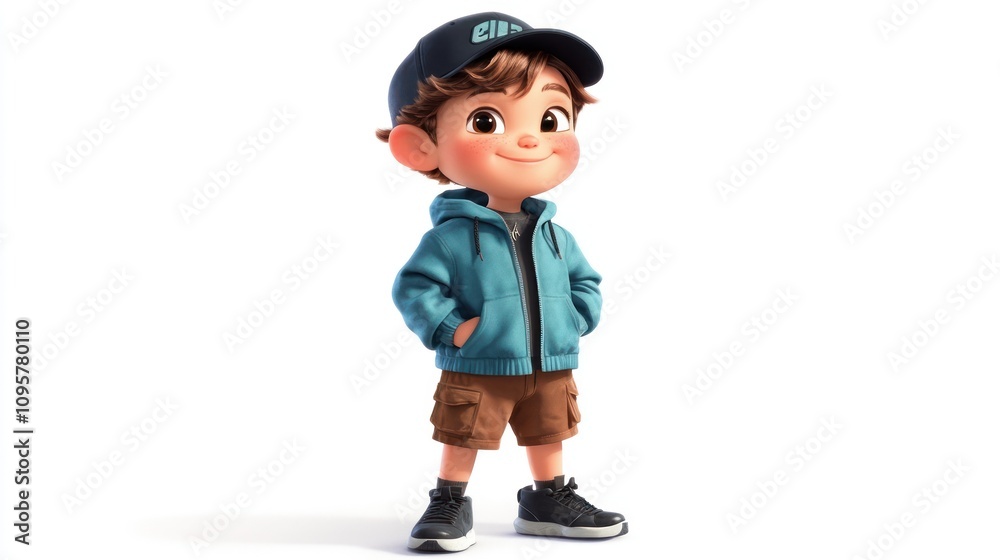 Happy Cartoon Boy Standing with Hands in Pockets. Happy Cartoon Boy Standing with Hands in Pockets.