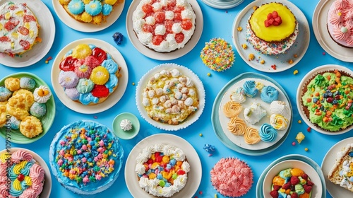 Colorful Cakes and Pastries in Playful Arrangement