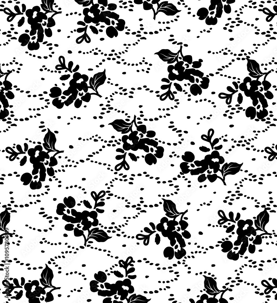 Obraz premium Seamless Pattern with Cute Daisy Flowers and Pansies. Feminine Texture in Country Style for Cloth, Textile, Wallpaper.