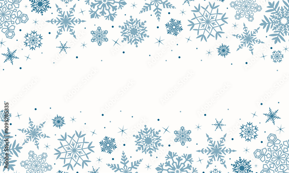 Christmas snowflake background. Snow copy space vector template for greetings, cards, posters. Blue snowflakes on white Christmas snowflake background. Snow copy space vector template for greetings, cards, posters. Blue snowflakes on white
