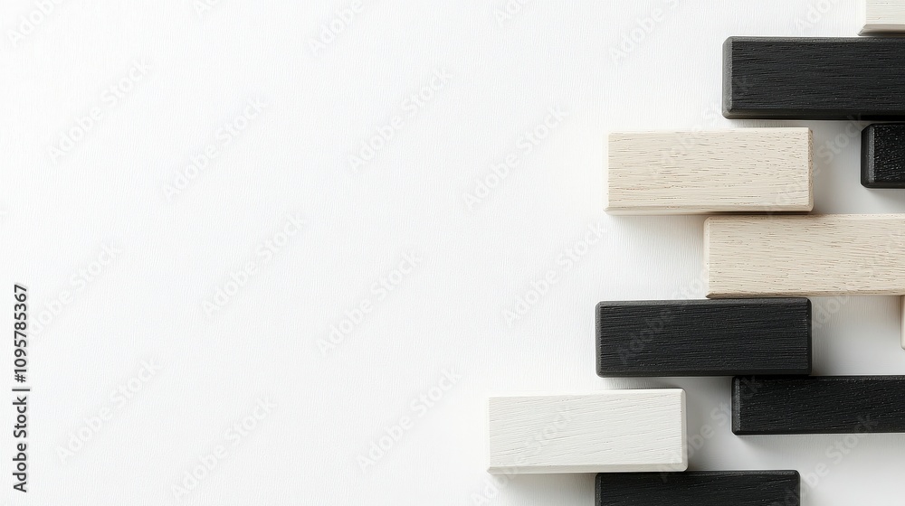 Abstract Black and White Wooden Blocks on White Background Abstract Black and White Wooden Blocks on White Background