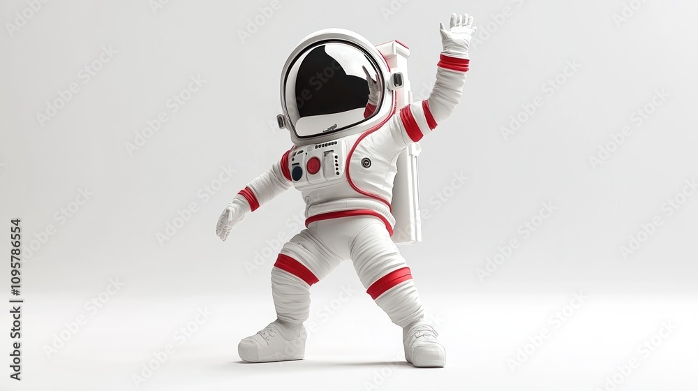 A 3D rendering of an astronaut waving on a white background. A 3D rendering of an astronaut waving on a white background.