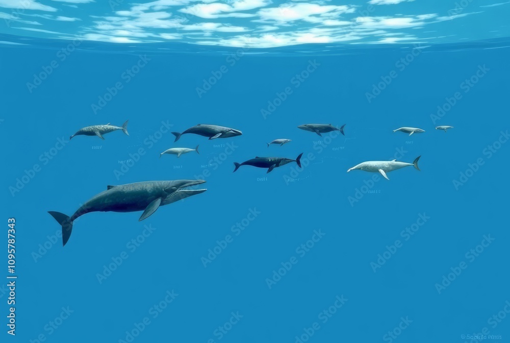 Obraz premium Whale Migration Through the Ocean Illustrating the long distance