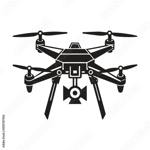 Military Drone Silhouette Vector Illustration on White Background