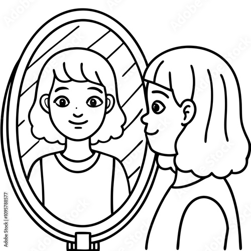  girl looking in the mirror
