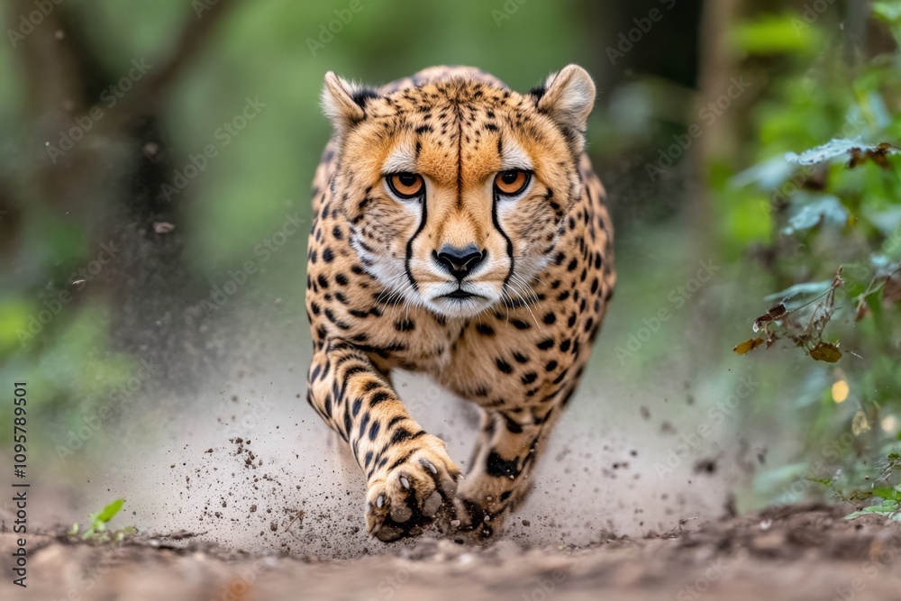 A cheetah sprinting at full speed across a dusty plain, with motion blur capturing its incredible pace A cheetah sprinting at full speed across a dusty plain, with motion blur capturing its incredible pace