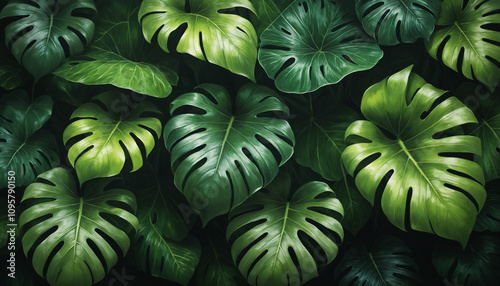 Tropical green leaves.  Nature's Detail: Close-Up of Fresh Green Leaves.