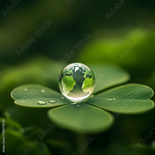 Environmental conservation initiative nature scene shiny globe on leaf tranquil greenery close-up view sustainability concept