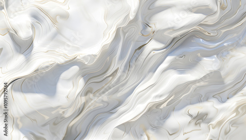 Abstract white and gold marble texture background with fluid waves, creating a serene and elegant atmosphere.