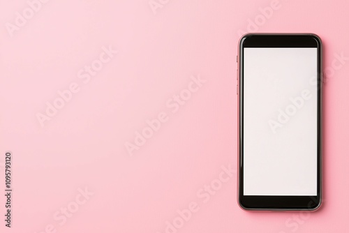 Register verification concept, A sleek smartphone lies on a soft pink background, featuring a blank screen ready for personalization or display. photo