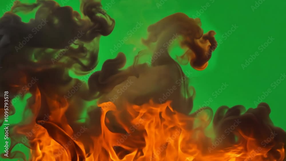 Dynamic Fire and Smoke on Green Screen Background for Editing