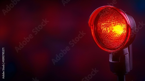 A close-up view of a red traffic light, symbolizing caution and stop in transportation, ideal for urban and safety themes. photo
