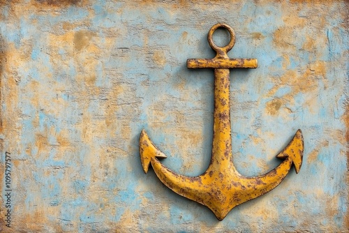 Anchor depicted in a vintage nautical poster style, with faded colors and classic maritime typography photo