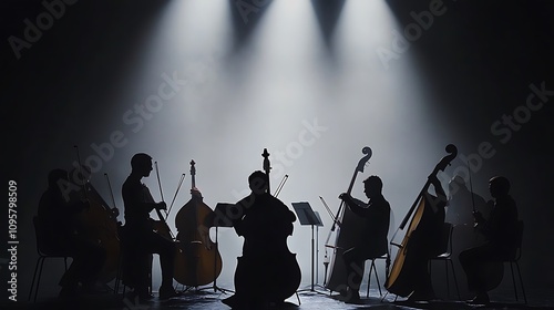 String Quartet Silhouette: Dramatic Stage Performance. AI Generated