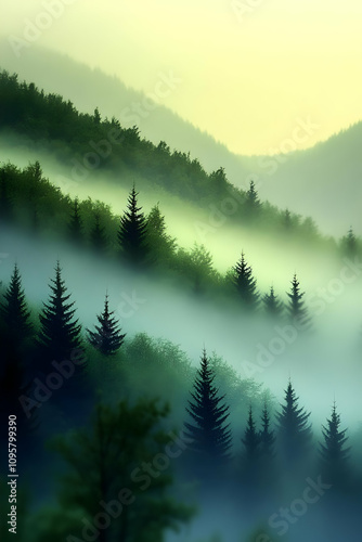 Misty Mountain Forest Illus...