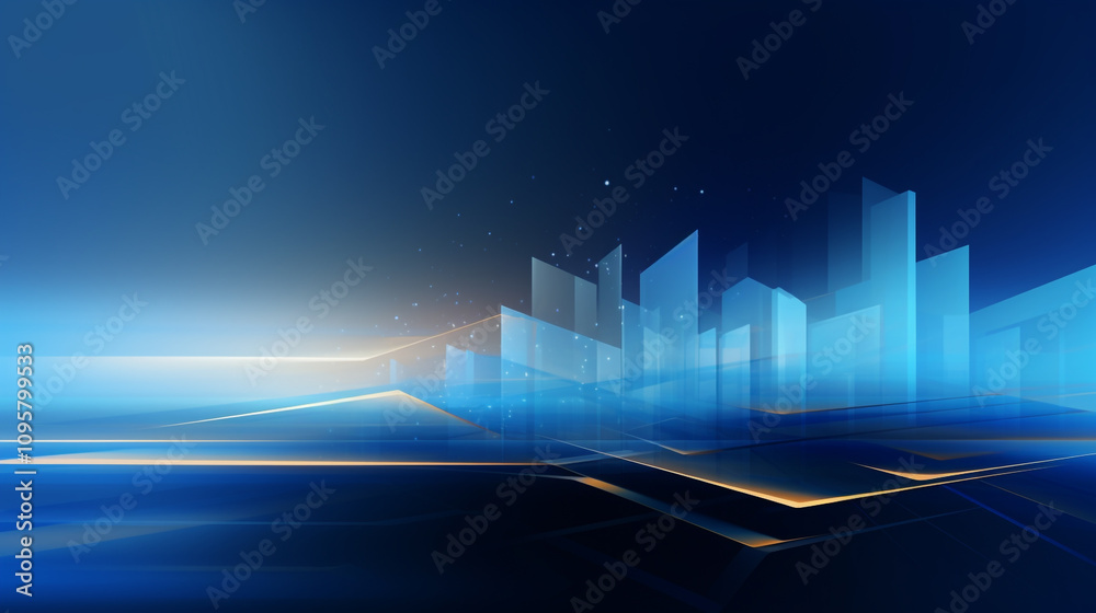the light trails on the modern building background, Smart city on a dark blue background the light trails on the modern building background, Smart city on a dark blue background
