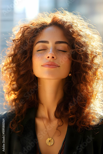 Serene Woman with Curly Red...