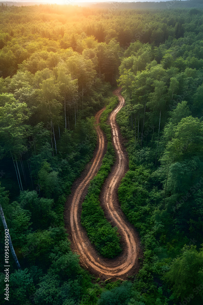 Aerial View Forest Road Illustration