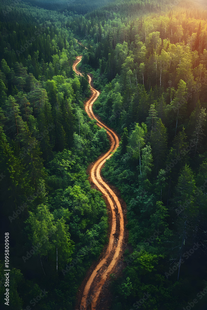 Aerial View Forest Road Illustration Aerial View Forest Road Illustration