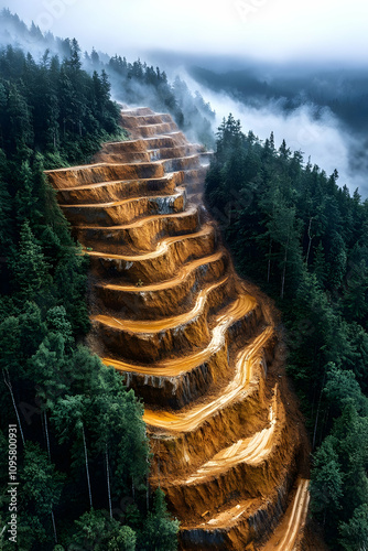 Aerial View of Terraced Min...