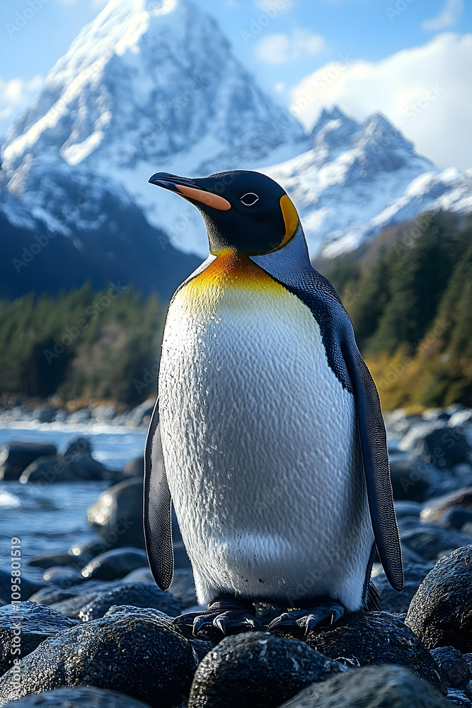 Fototapeta premium Majestic King Penguin, Realistic Wildlife Photo